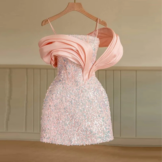 Luxury Handmade Crystals Mini Corset Blush Pink Dress